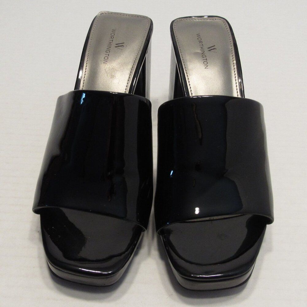 Worthington Laurel Black Block Heeled Open Toe Slip On Slide Sandals Size 7.5M
